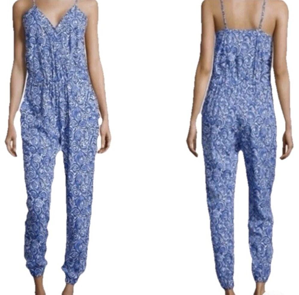 Lilly Pulitzer Melba Jumpsuit One Piece Chasing Tail Indigo Blue Fish Print XS